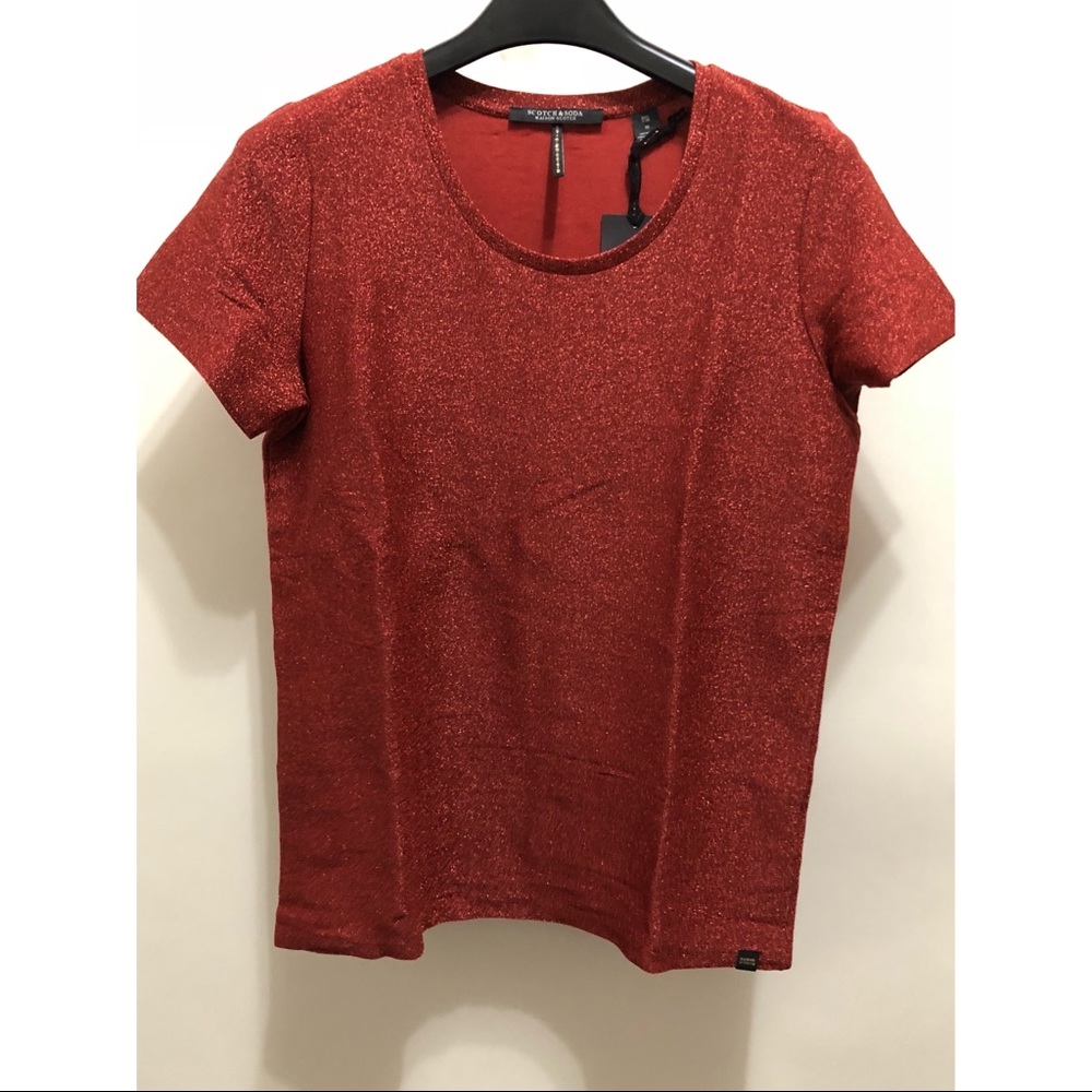 Scotch & Soda Red Short Sleeve Lurex Top M